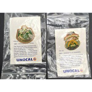 Vintage Unocal 76 Dodgers World Series Pins 1963 & 1965 NIP JJ4202